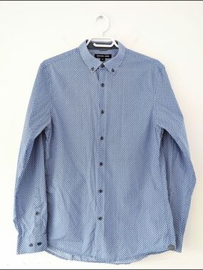 Michael Kors Slim Fit Geometric Print Button-Up Shirt Modern Smart Casual ~ Sz M